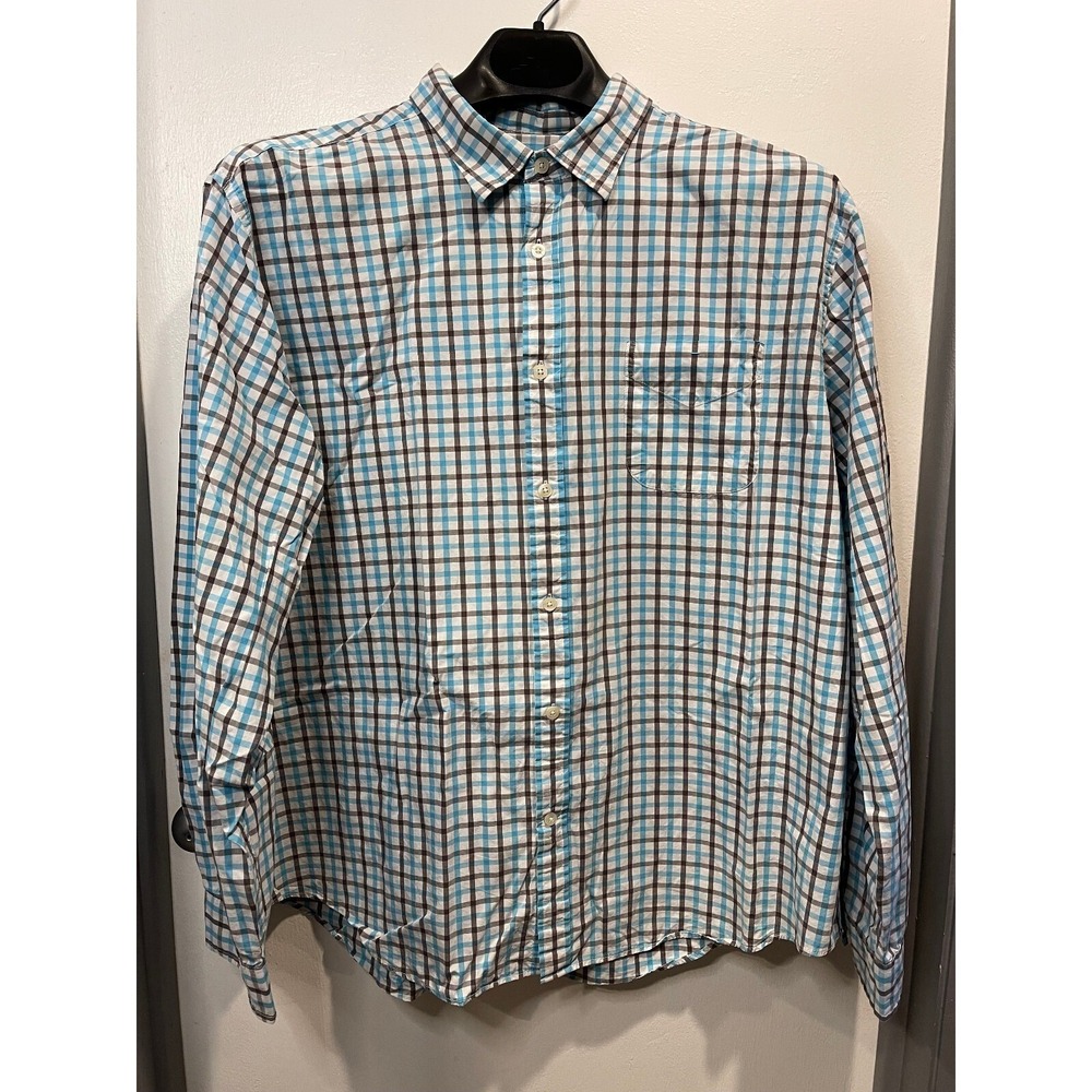 John Bartlett Consensus Mens XXL Blue Brown Plaid Cotton Button Down Shirt